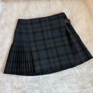 Chloé Plaid Pleated Mini Skirt - Black & Dark Green